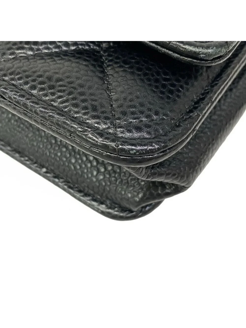 Chanel Wallet Quilted Black Chain Metal Silver Shoulder